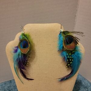 Colorful Peacock Feather Earrings